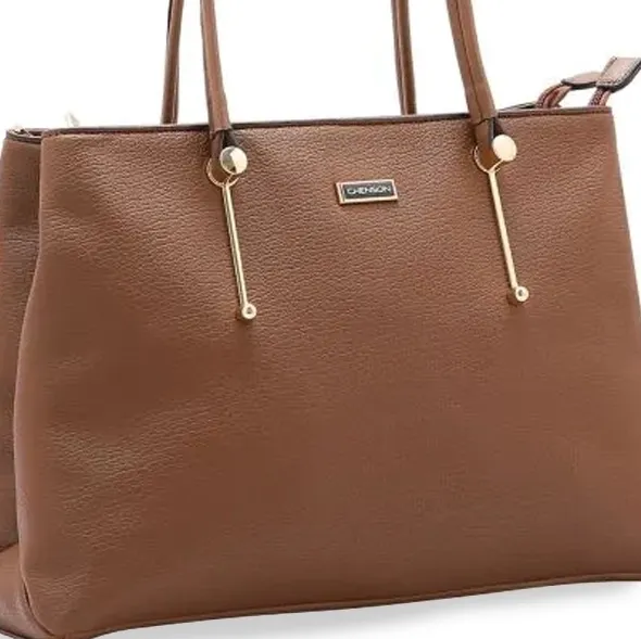 Bolsa Chenson Tresse marrom com ferragem dourada, vista de cima mostrando alças e acabamento